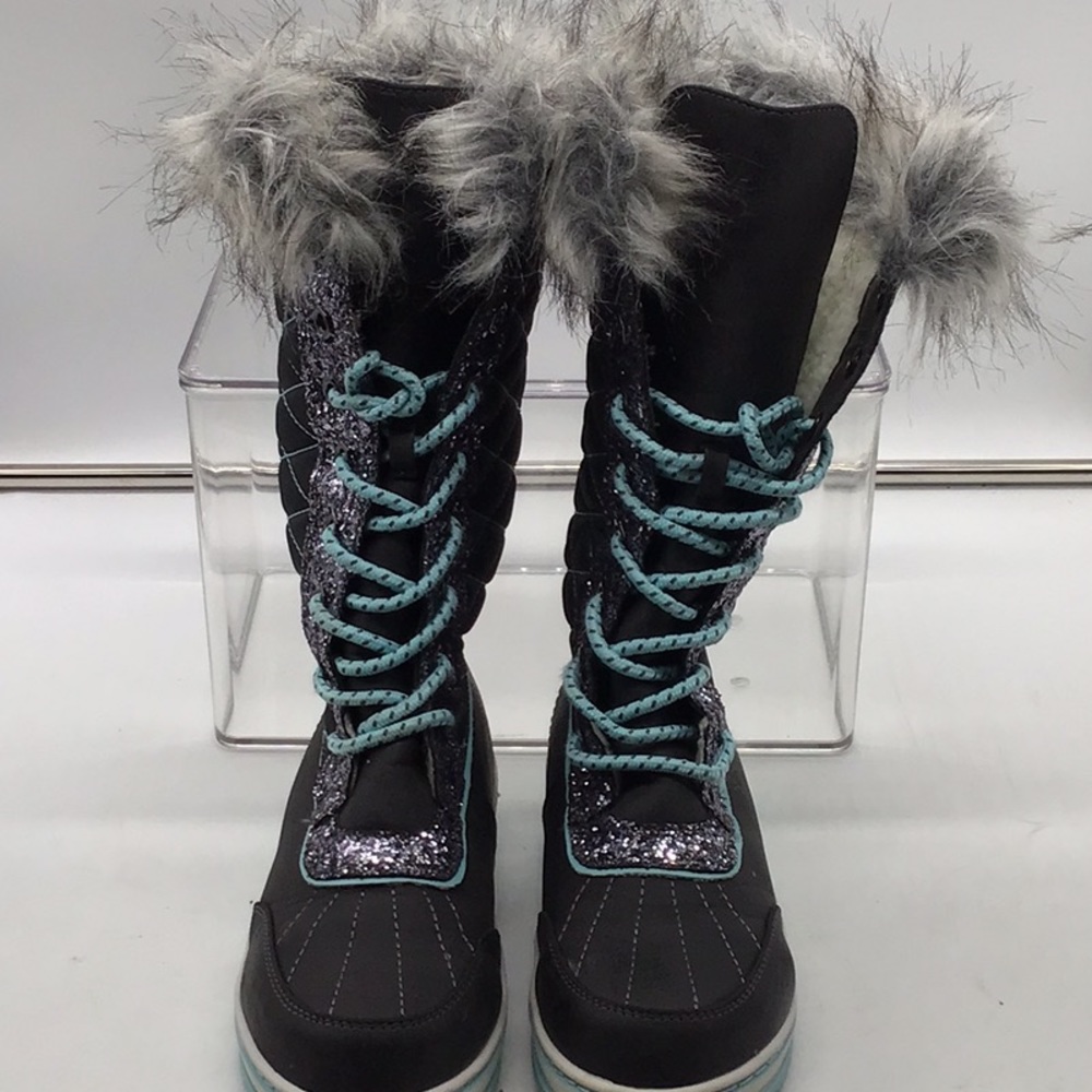 Justice Blue/Gray Faux Fur Snow Boot - Picture 2 of 10